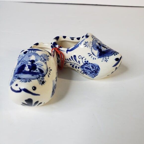 Vintage Blue Delft Ceramic Miniature Holland Clogs Shoes Mini Souvenir - Picture 7 of 9